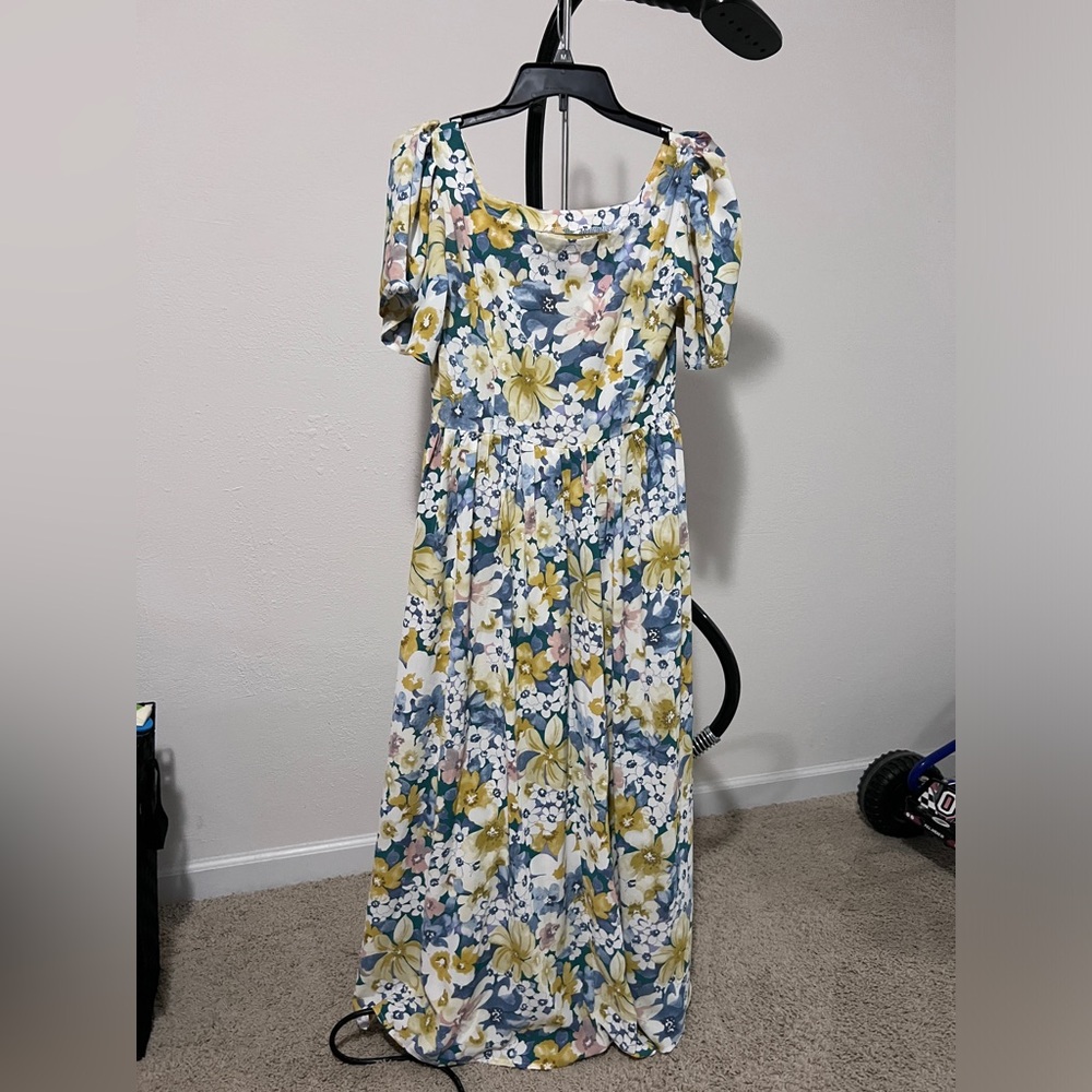 Summer Dress for Women, Floral Print Square Neck Butterfly Sleeve Dress (small)
